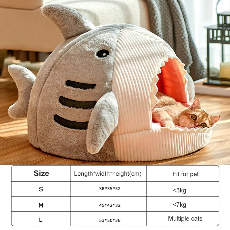 Enclosed Cat Bed - Warm Cotton Shark design