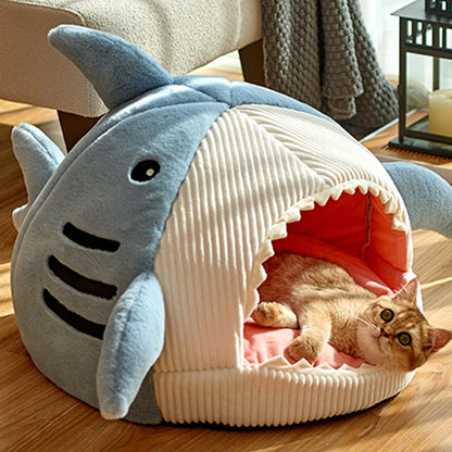 Enclosed Cat Bed - Warm Cotton Shark design