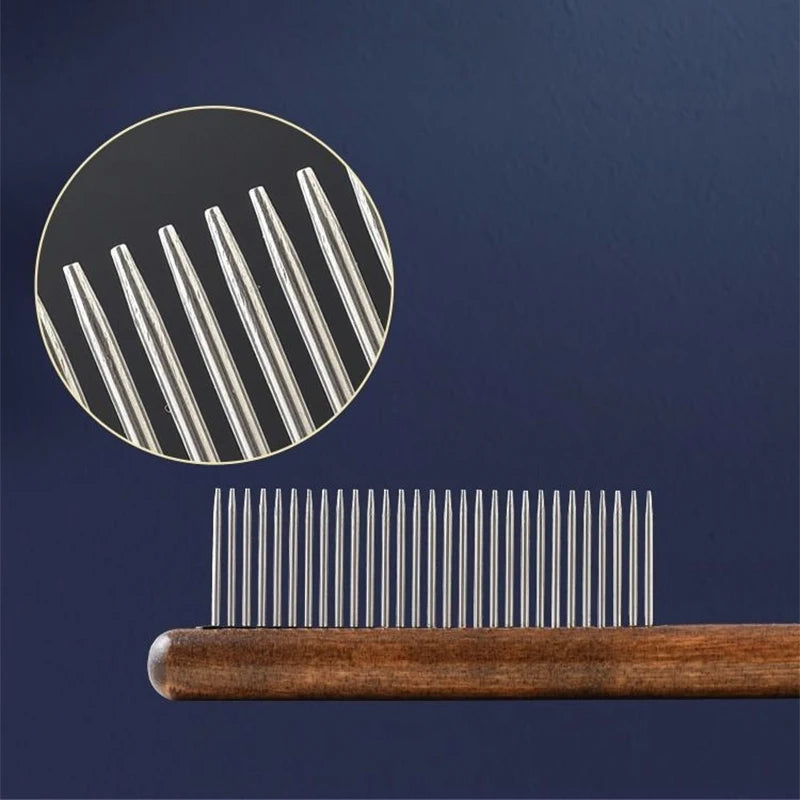 Cat Hair Comb - Stainless Steel Pet Hair Remover Wooden Handle Grooming Tool