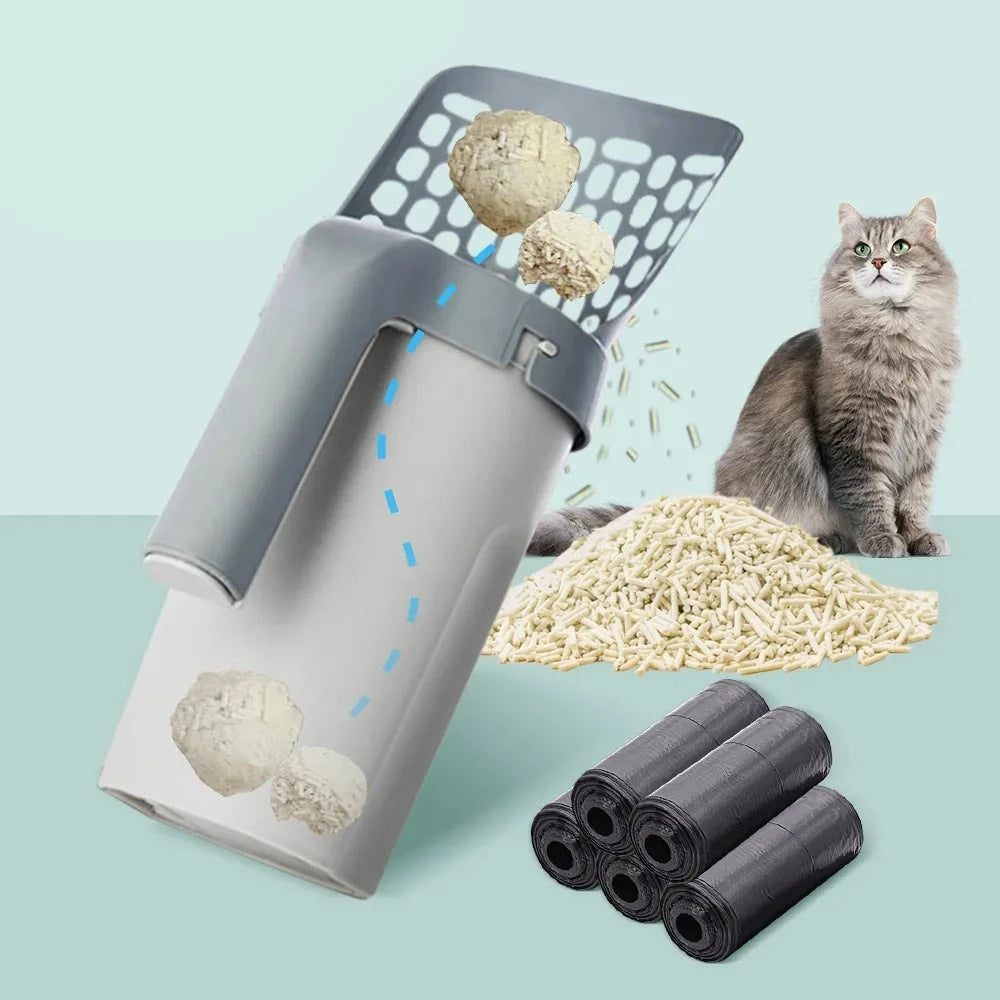 Cat Litter Shovel - Built In Trash Can Refill Bag