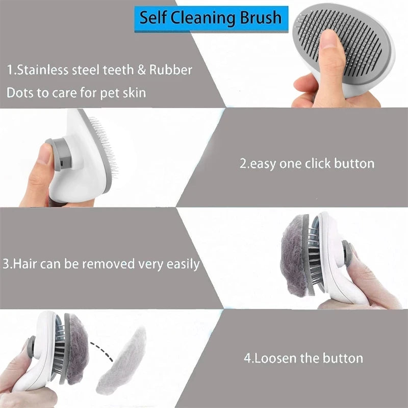 Self Cleaning Cat Brush - Pet Grooming Shedding Brush (Remove Loose Undercoat Suitable for Pets with Long or Short Hair)