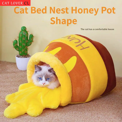 Plush Cat Bed - Honey Pot Jar Design